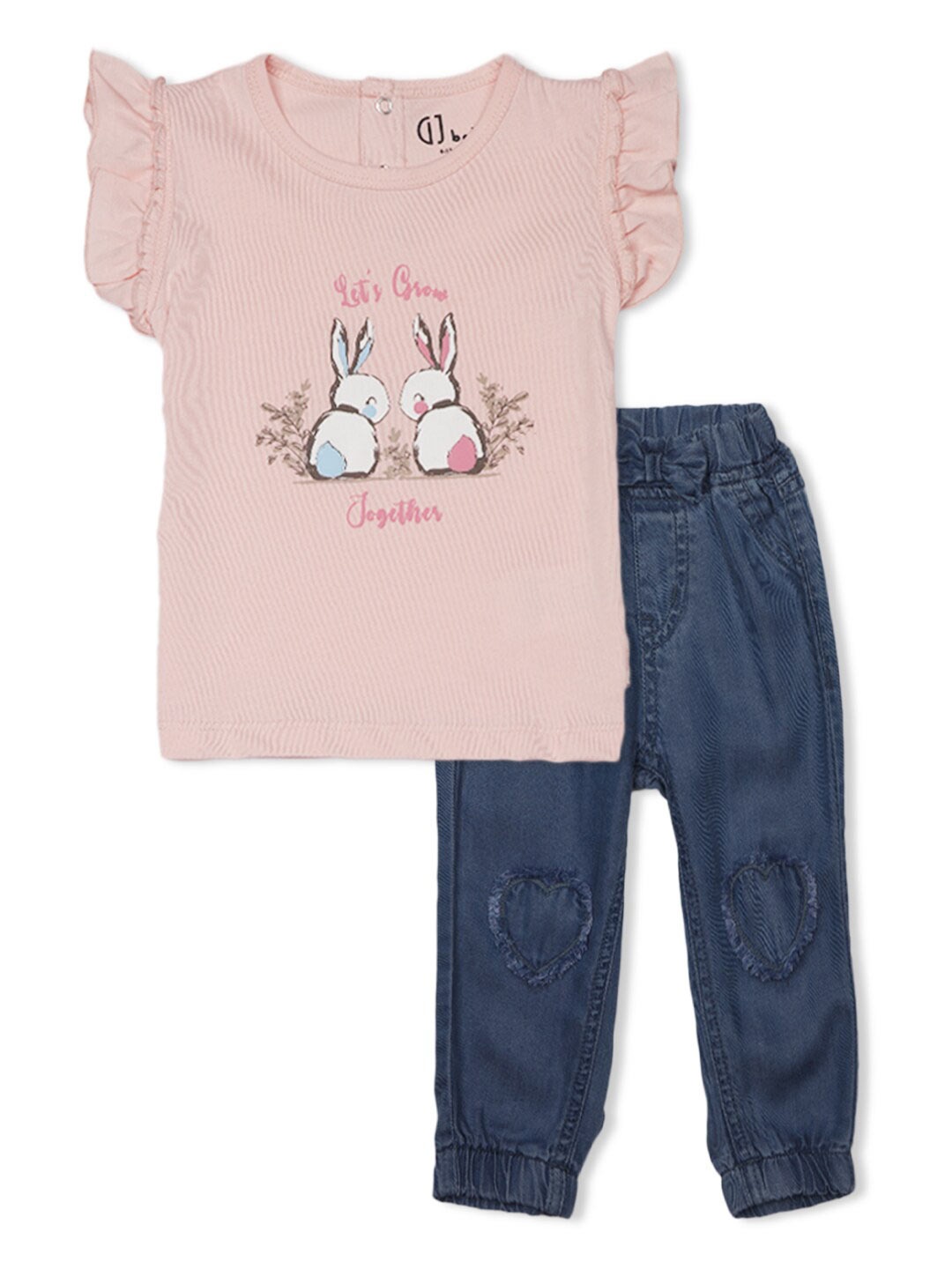 

GJ baby Infant Girls Printed Pure Cotton Top with Jeans Clothing Set, Pink