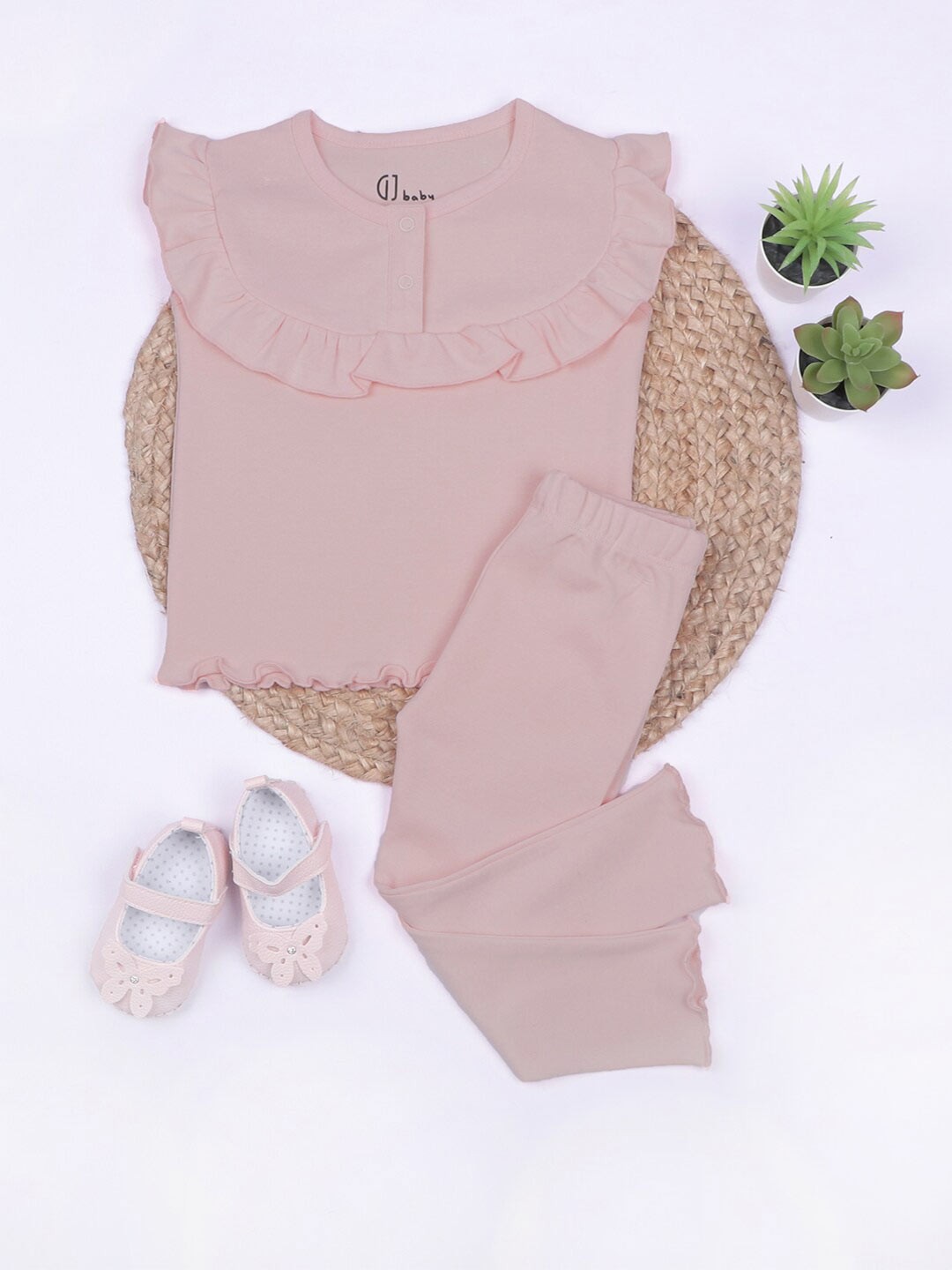 

GJ baby Infant Girls Pure Cotton Sleeveless T-shirt With Trousers, Pink