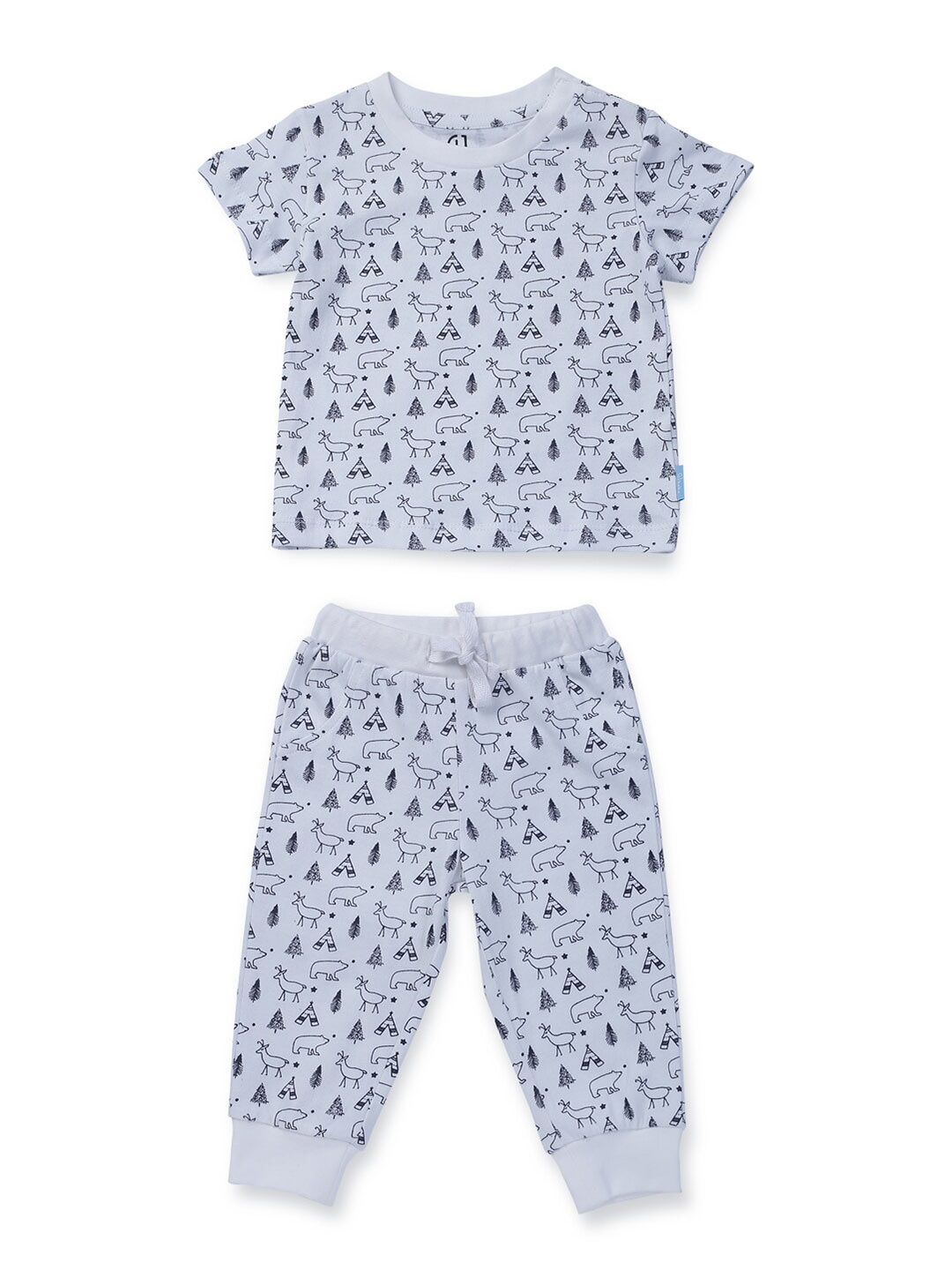 

GJ baby Boys Printed Pure Cotton T-shirt with Pyjamas, White