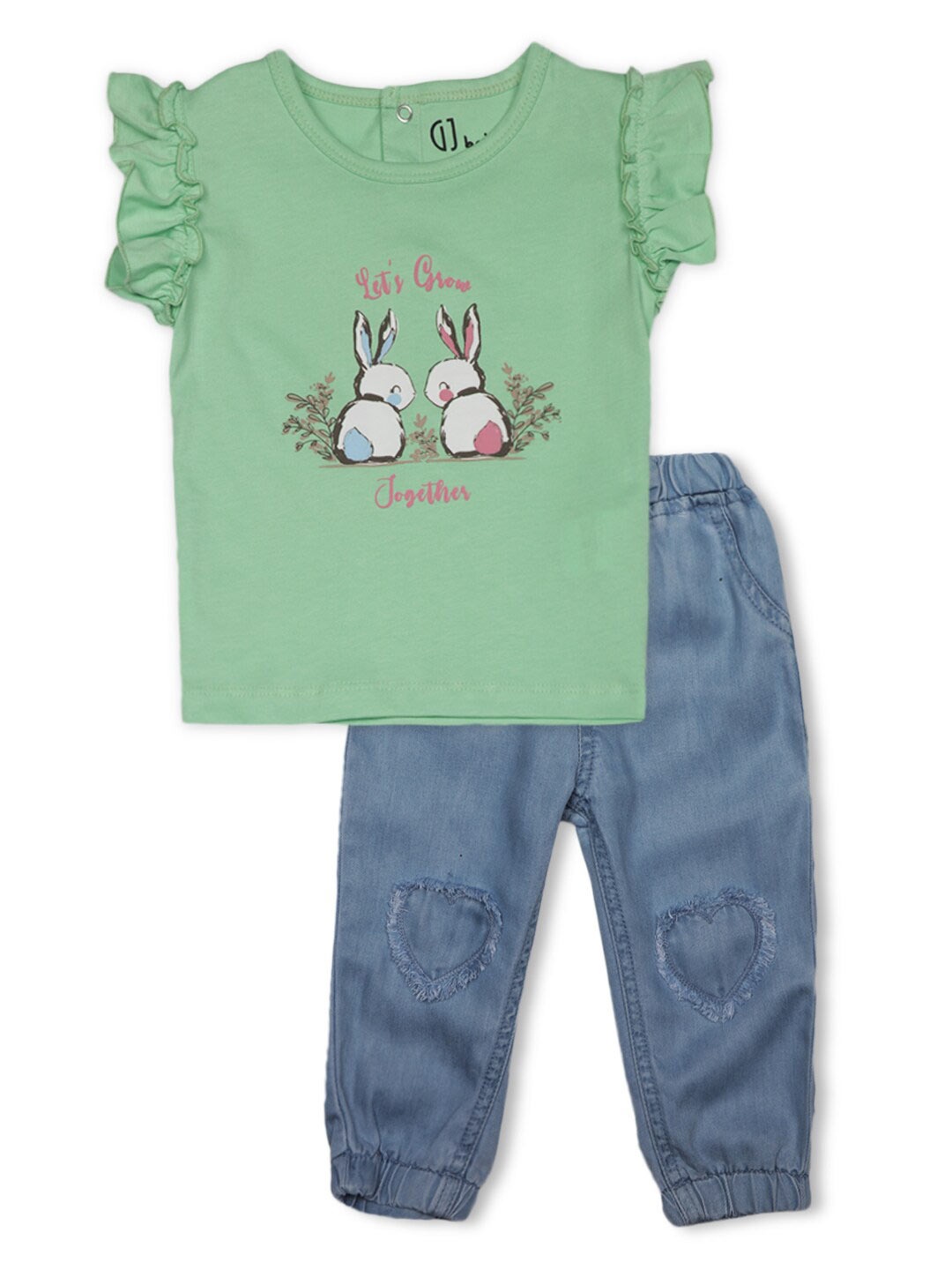 

GJ baby Infants Girls Printed Pure Cotton Top with Joggers, Green