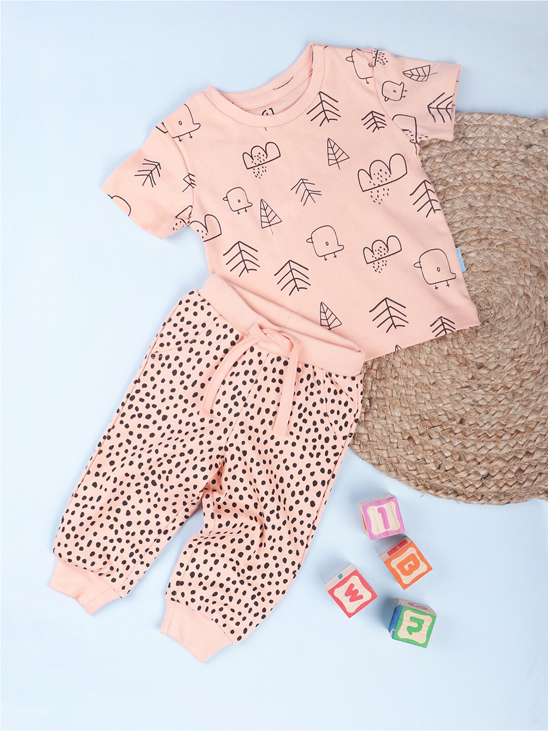 

GJ baby Infants Girls Printed Pure Cotton T-shirt with Joggers, Pink