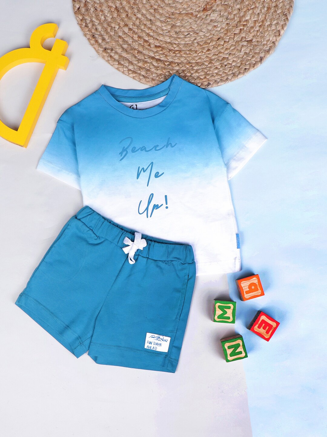 

GJ baby Boys Printed Pure Cotton T-shirt With Shorts, Blue