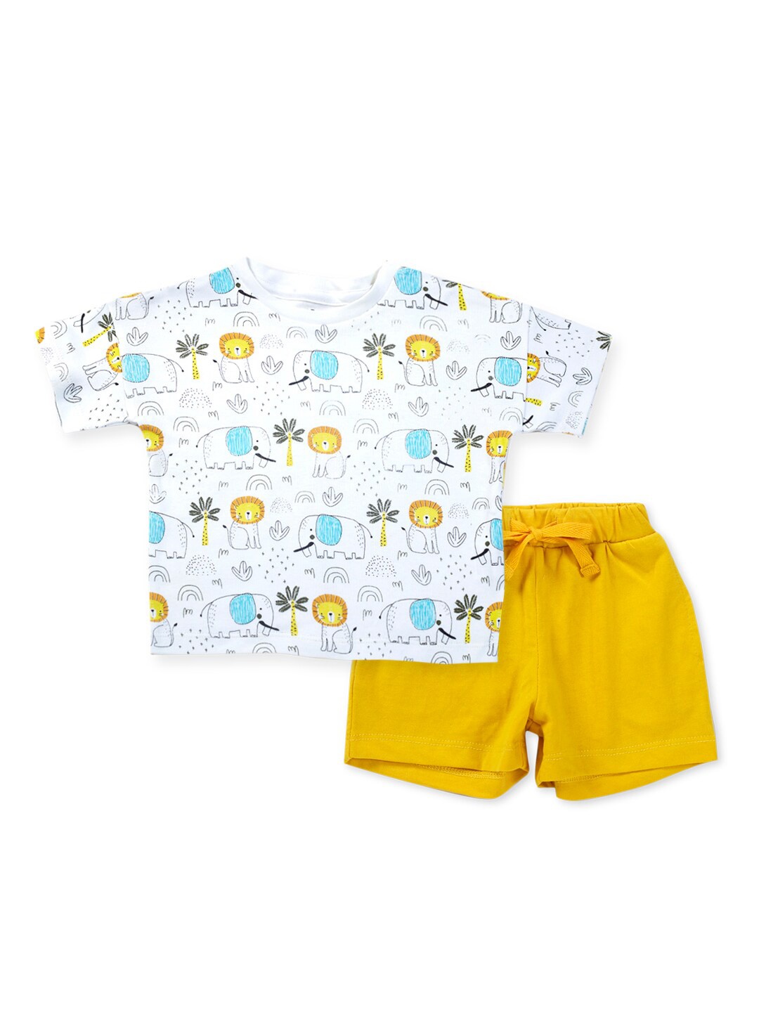 

GJ baby Infant Boys Printed Pure Cotton T-shirt with Shorts, White