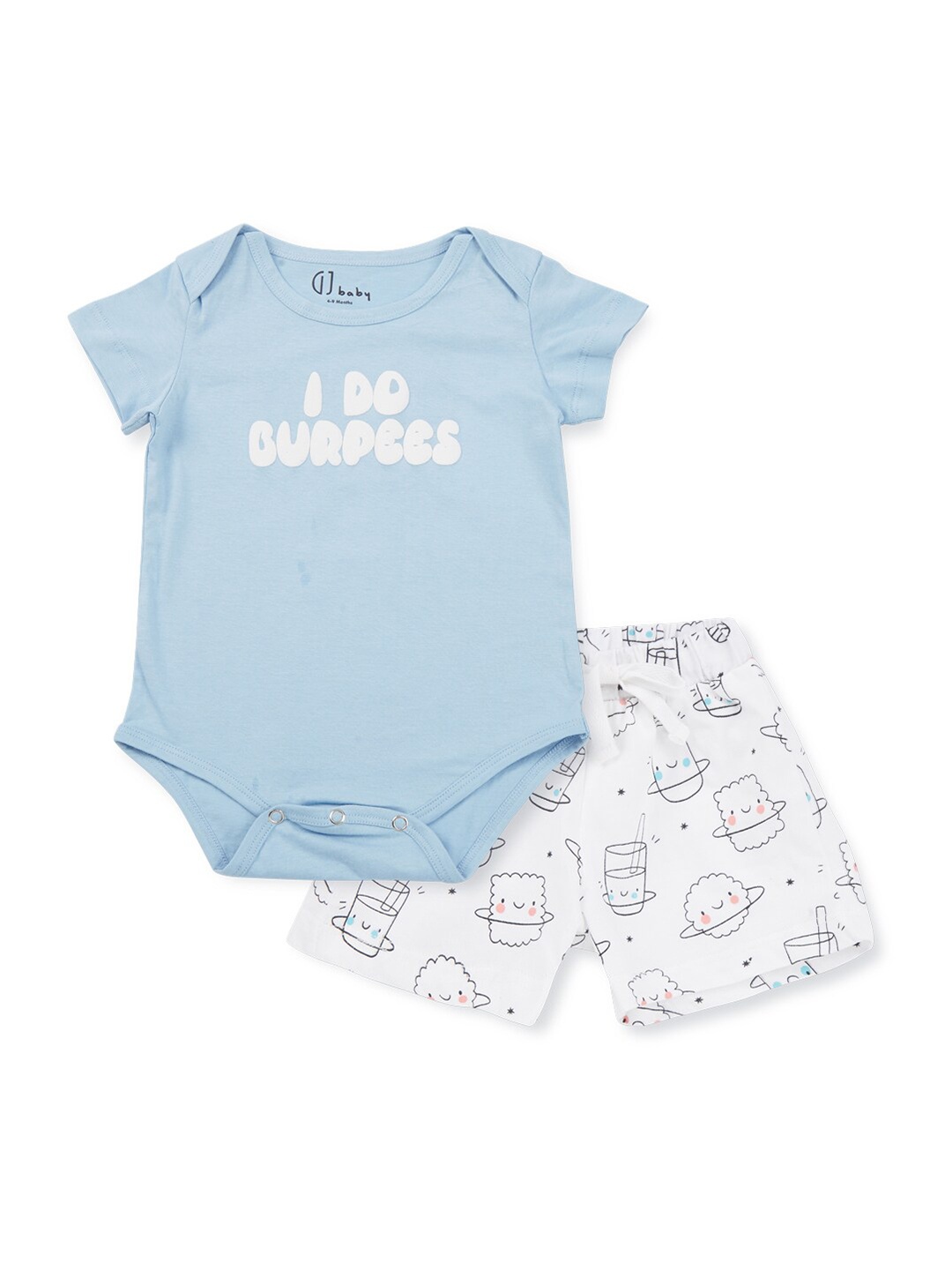 GJ baby Infants Boys Printed Pure Cotton Rompers with Shorts, Blue