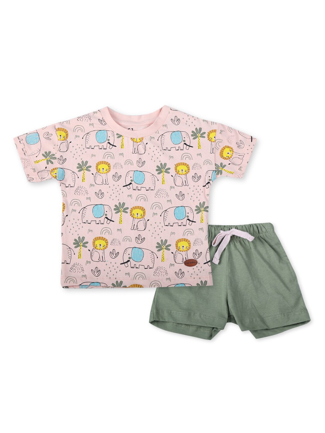 

GJ baby Infant Girls Printed Pure Cotton T-shirt with Shorts, Pink