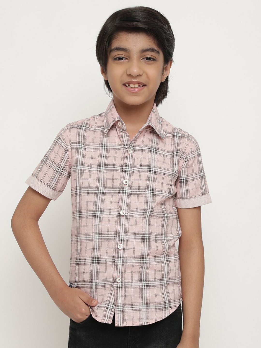 

Octave Boys Tartan Checked Cotton Casual Shirt, Pink