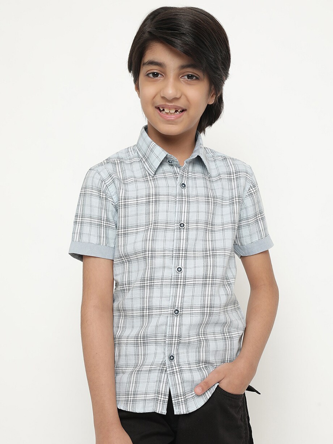 

Octave Boys Tartan Checked Cotton Casual Shirt, Blue