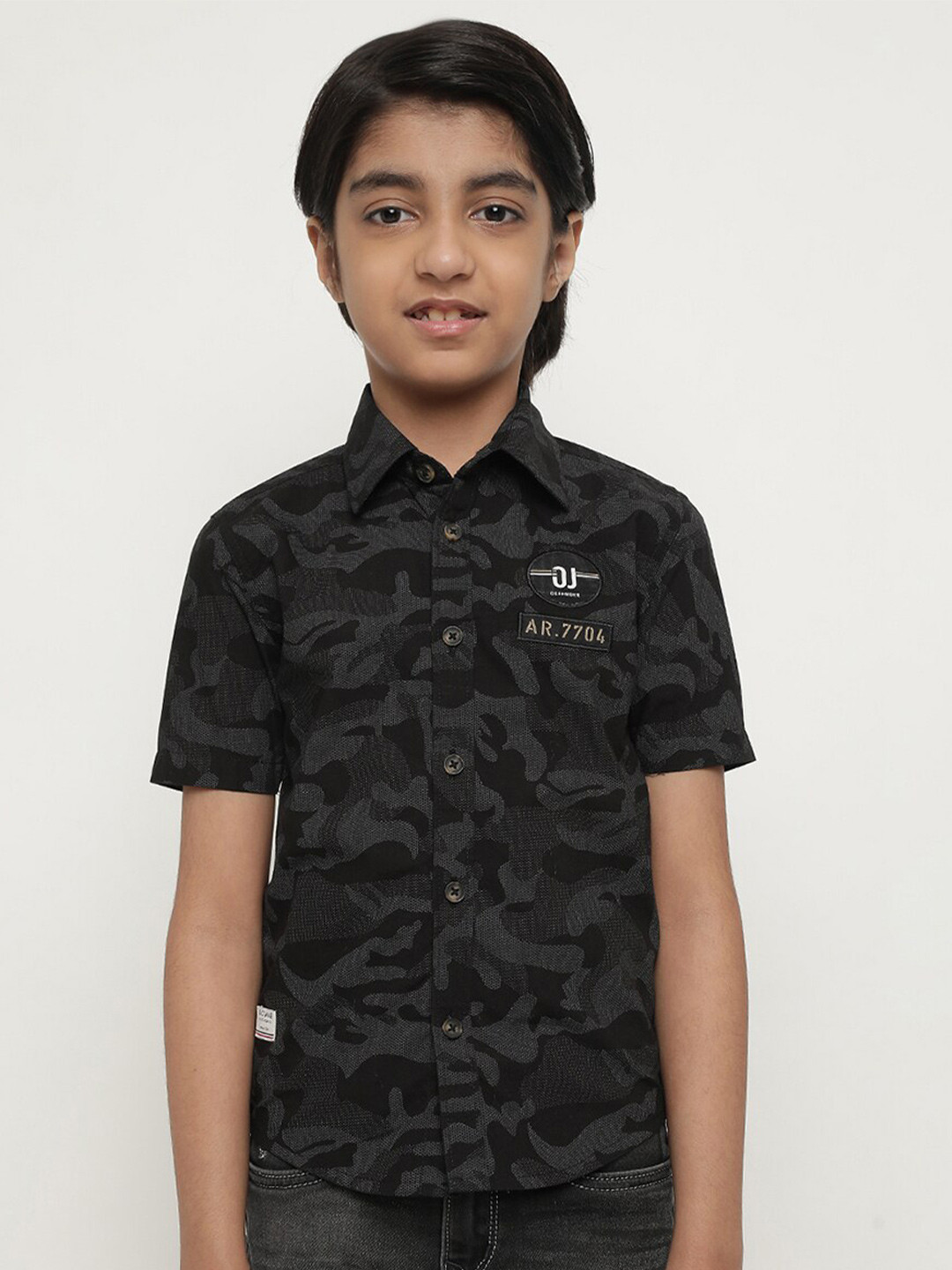 

Octave Boys Camouflage Printed Cotton Casual Shirt, Black