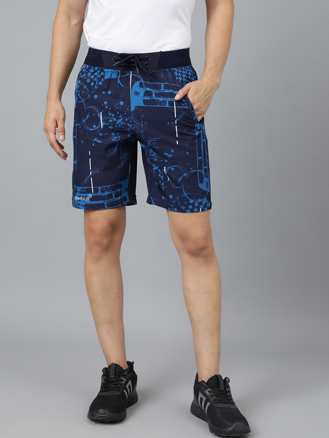 

SPORT SUN Men Mid Rise Knitted Sports Shorts, Navy blue
