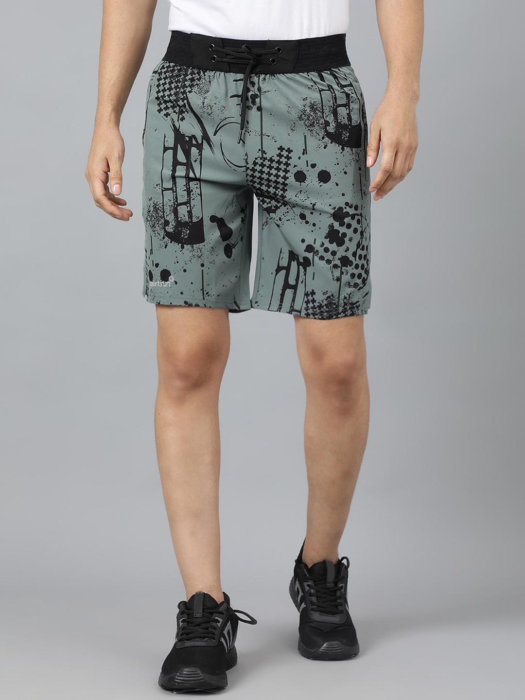 

SPORT SUN Men Mid-Rise Abstract Printed Sports Shorts, Olive