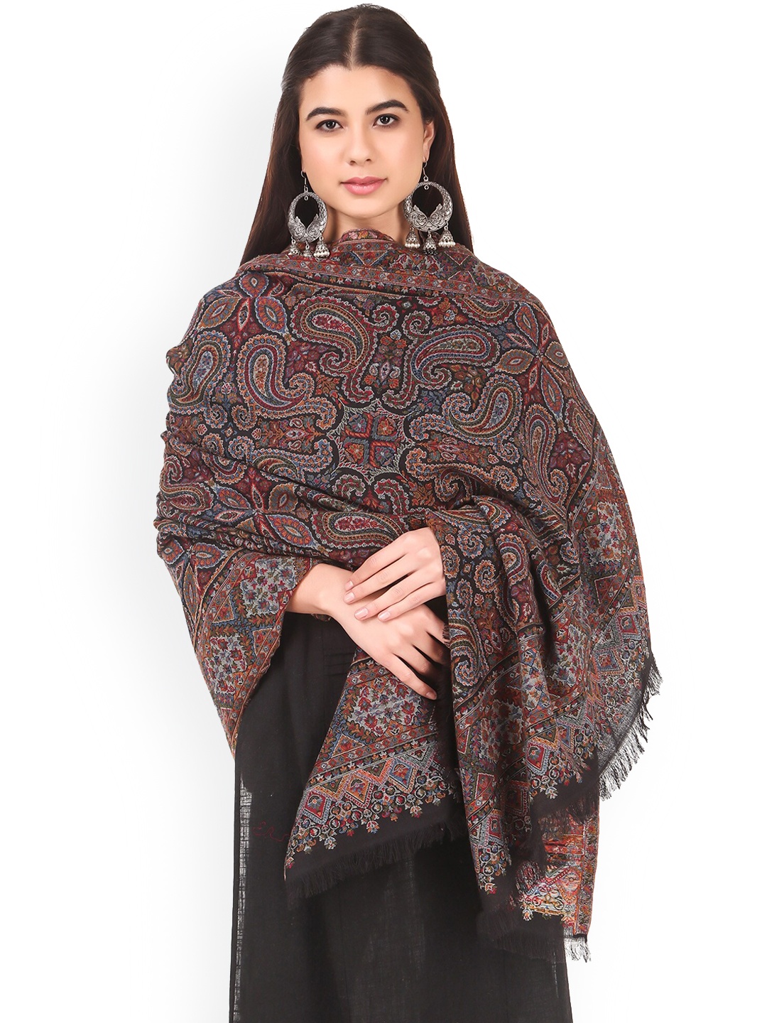 

Anouk Women Black & Maroon Paisley Woven Design Shawl