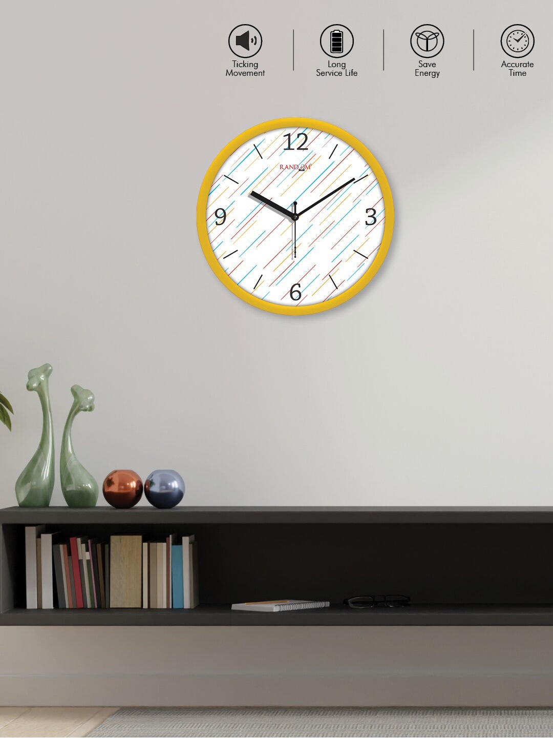 

RANDOM Yellow & White Classic Modern Stylish Printed Analogue Contemporary Wall Clock
