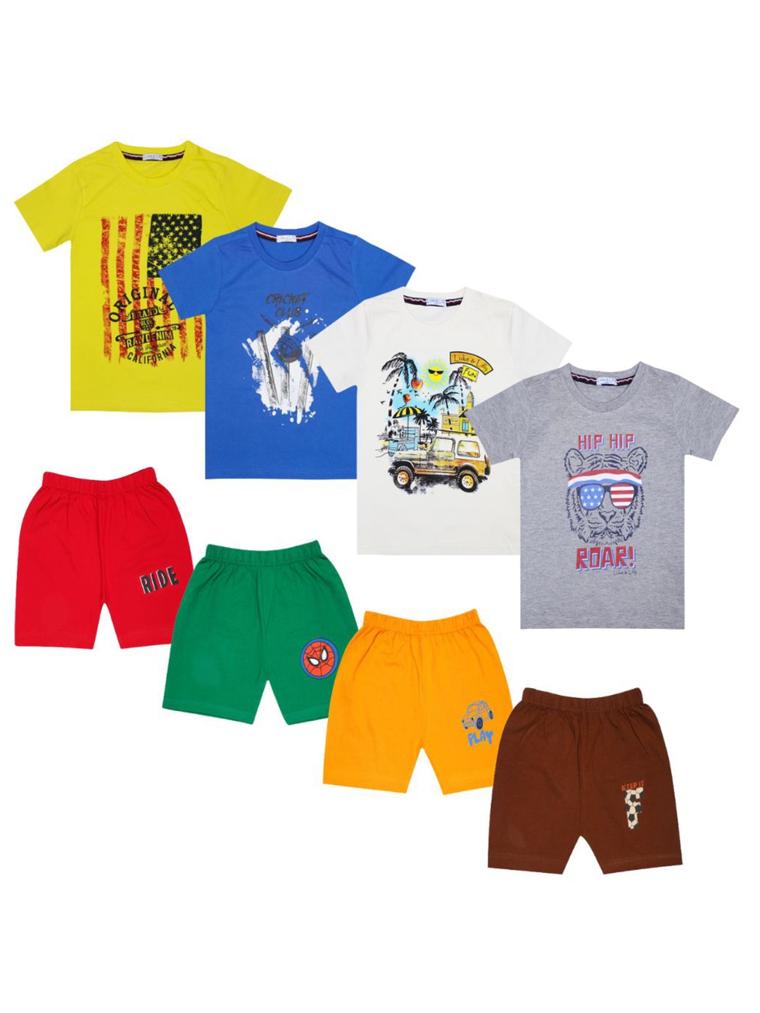 

Luke & Lilly Boys Pack Of 4 Printed Pure Cotton T-shirt with Shorts, Grey