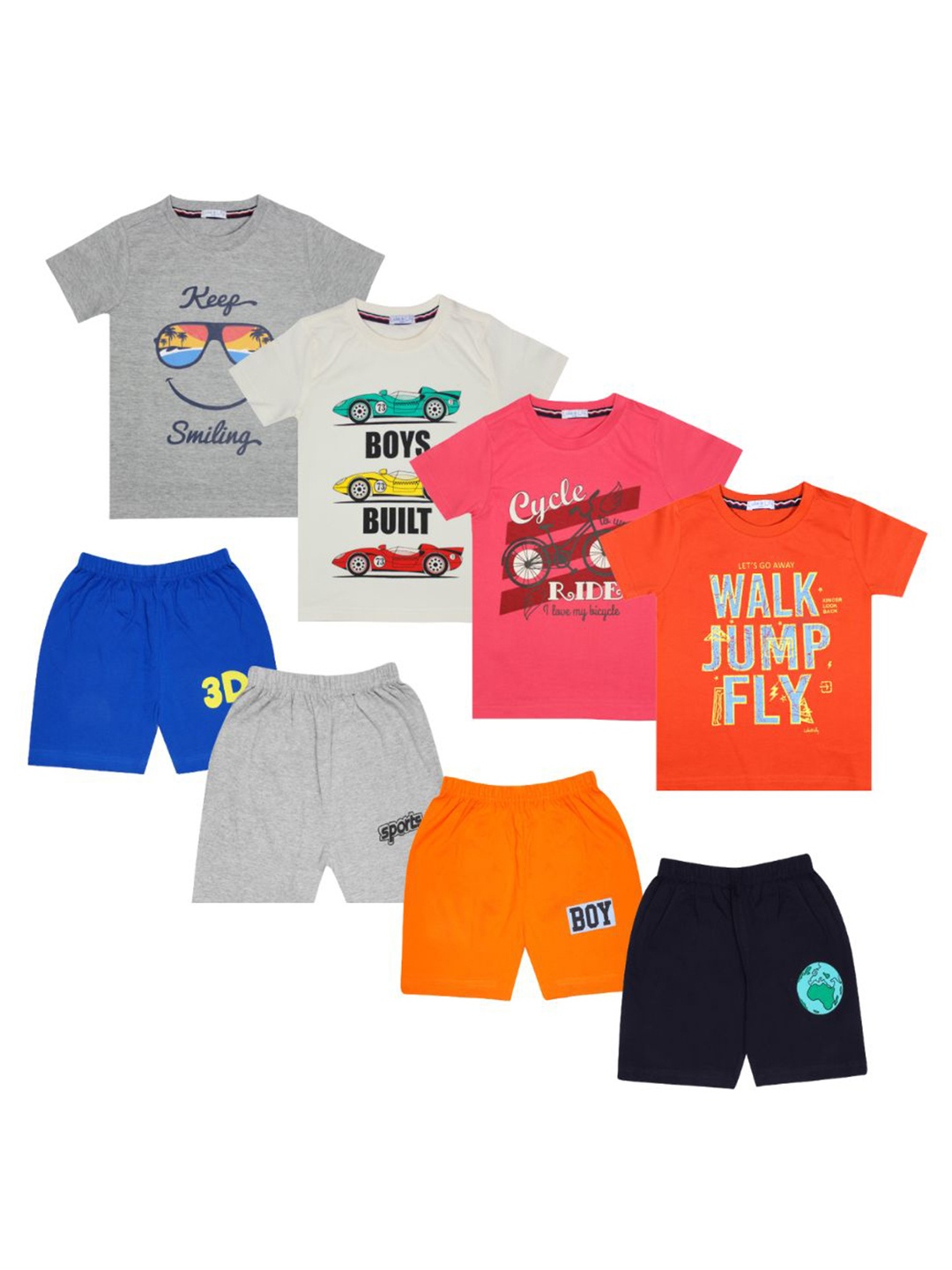

Luke & Lilly Boys Pack Of 4 Printed Pure Cotton T-shirt with Shorts, White