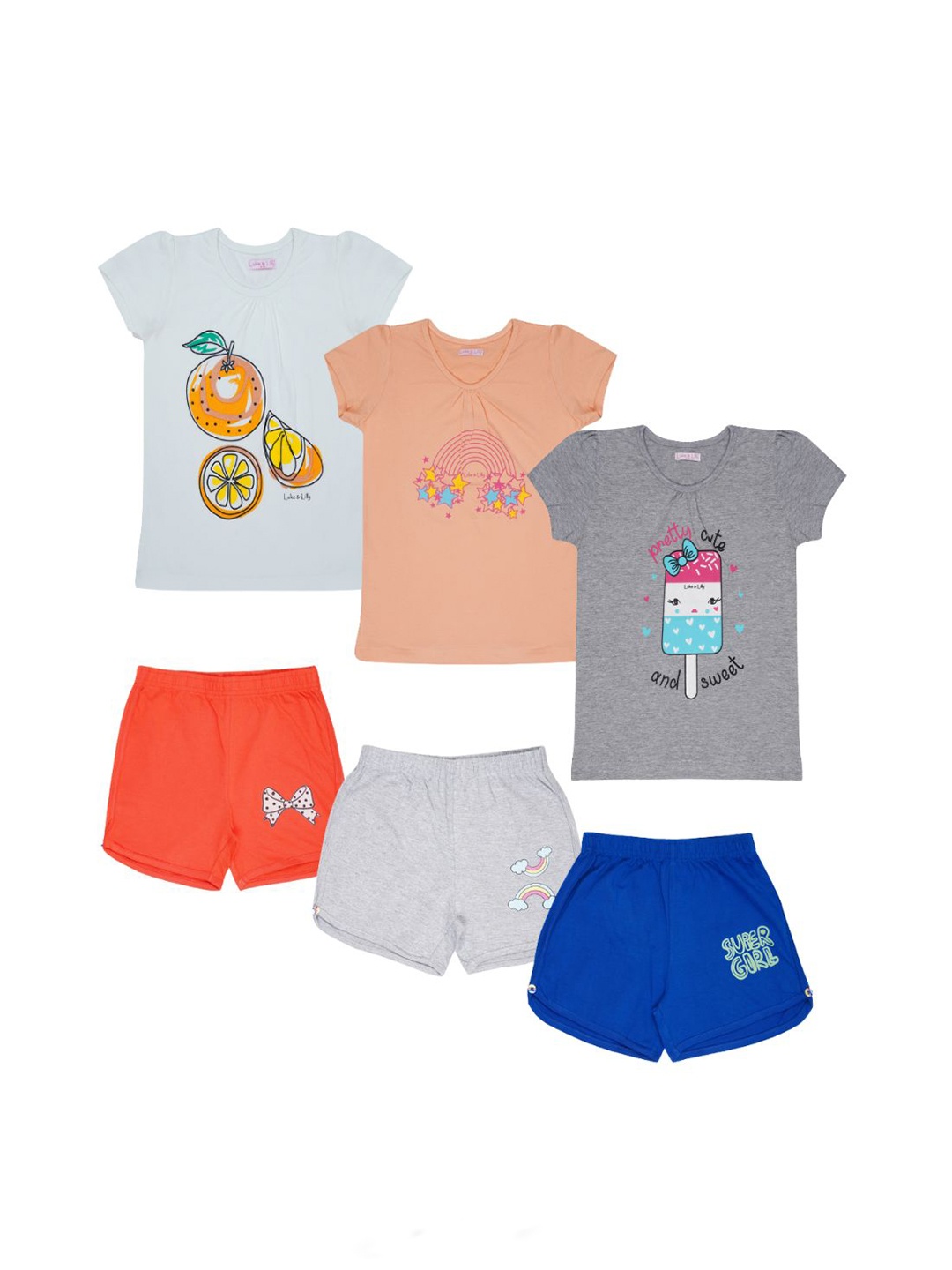 

Luke & Lilly Girls Pack Of 3 Printed Pure Cotton T-shirt With Shorts Set, White