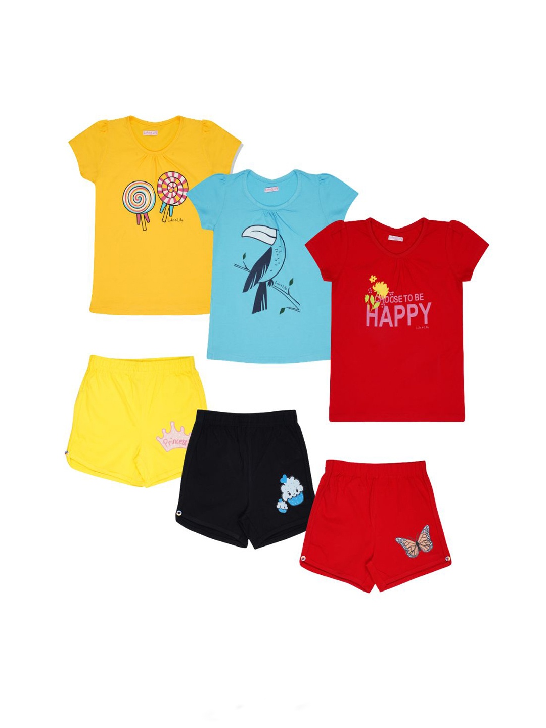 

Luke & Lilly Girls Pack Of 3 Printed Pure Cotton T-shirt with Shorts, Yellow