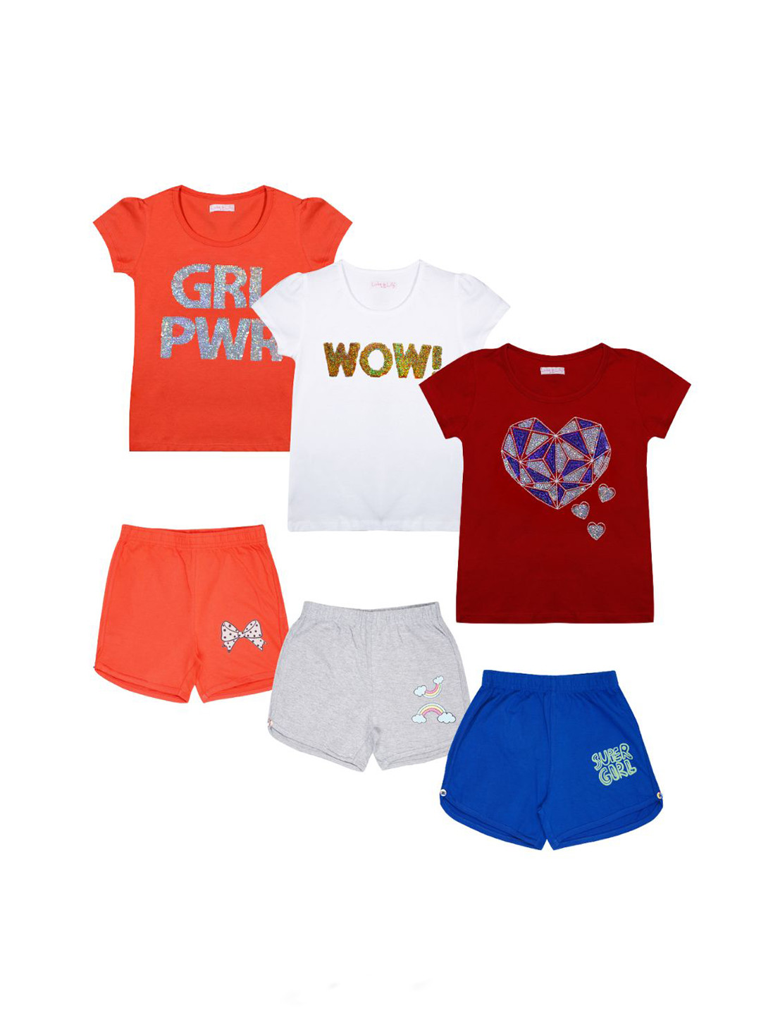 

Luke & Lilly Girls Pack Of 3 Printed Pure Cotton T-shirt With Shorts Set, White