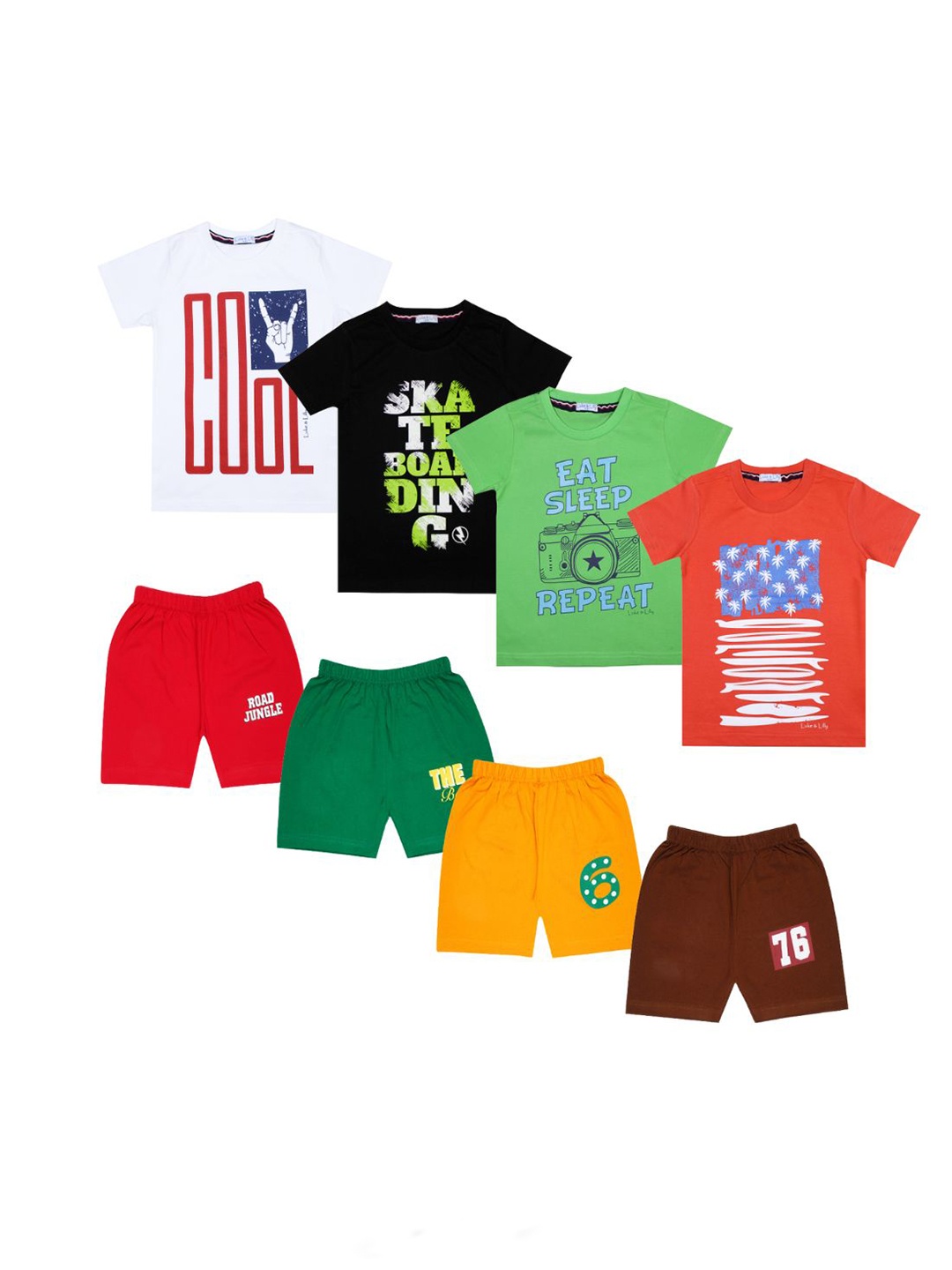 

Luke & Lilly Boys Pack Of 4 Printed Pure Cotton T-shirt with Shorts, Green