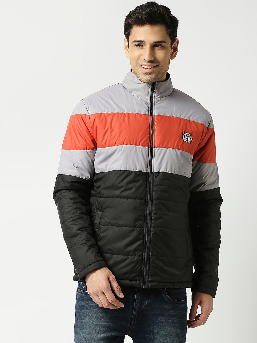 

DRAGON HILL Colourblocked Puffer Jacket, Grey