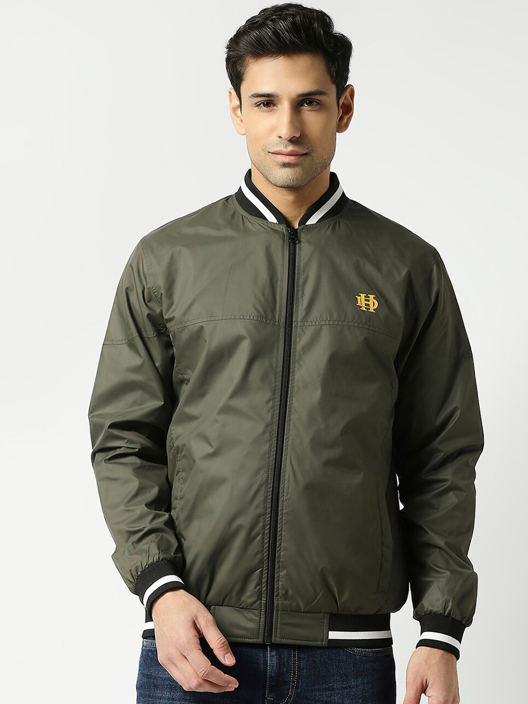 

DRAGON HILL Mandarin Collar Bomber Jacket, Olive