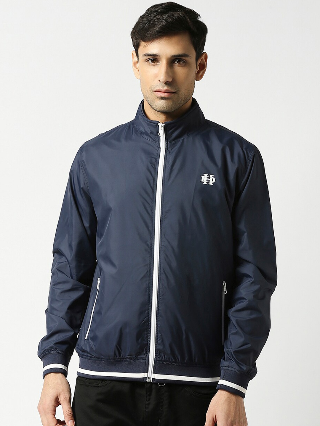 

DRAGON HILL Stand Collar Bomber Jacket, Navy blue