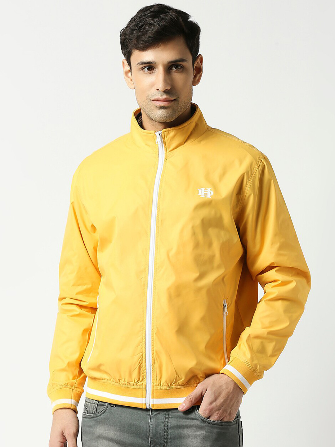 

DRAGON HILL Stand Collar Bomber Jacket, Yellow