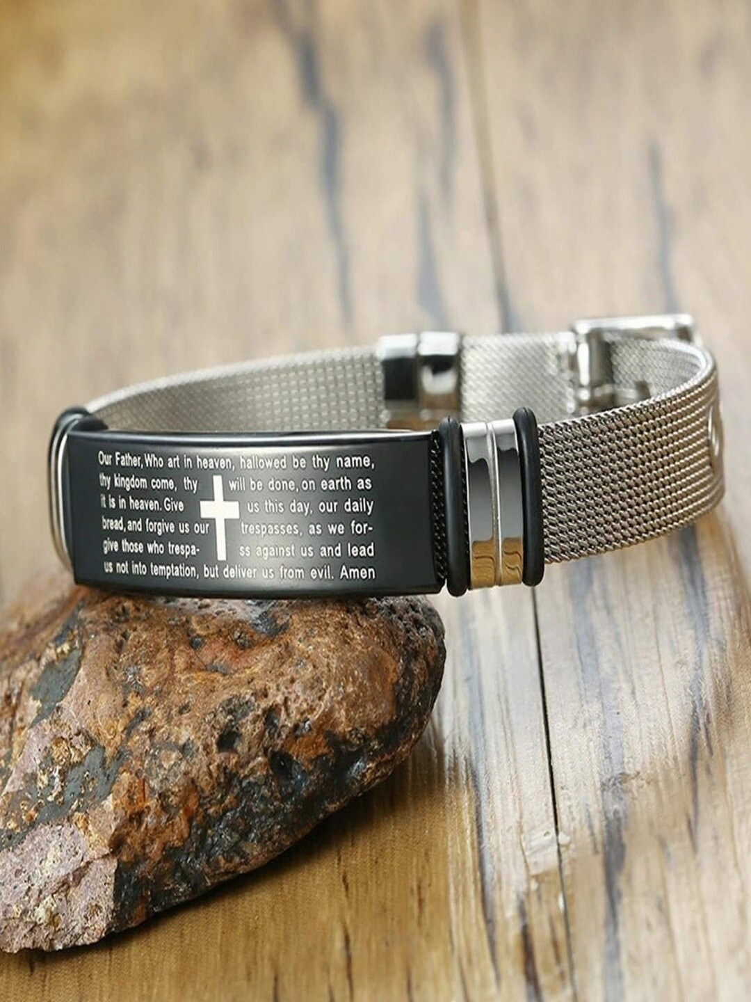 

UNIVERSITY TRENDZ Men Silver-Plated Cross Wraparound Bracelet