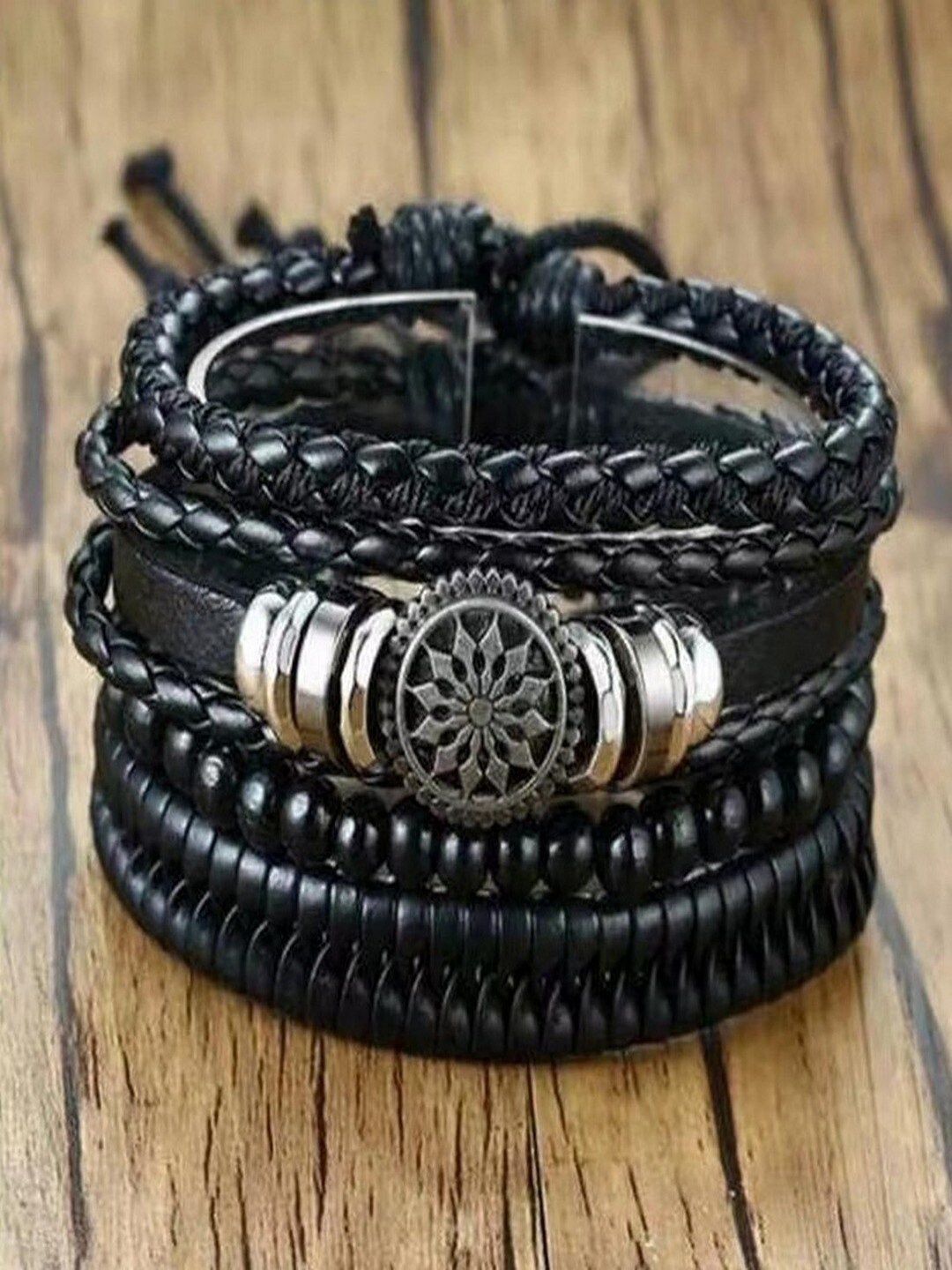 

UNIVERSITY TRENDZ Men Set Of 4 Oxidized Wraparound Bracelets, Black