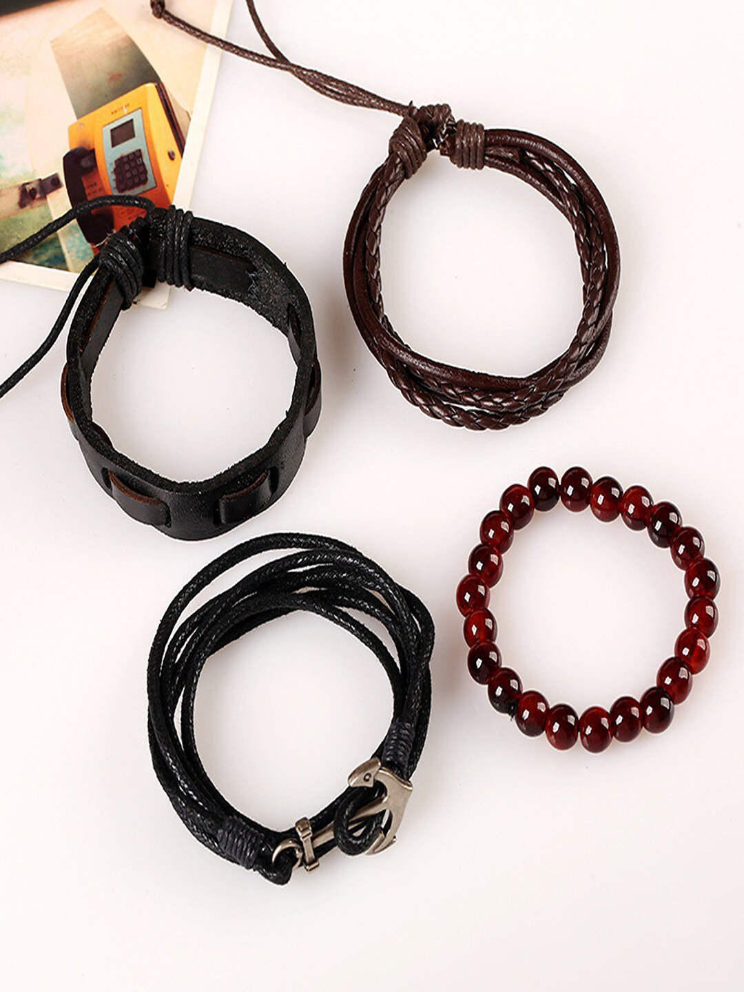 

UNIVERSITY TRENDZ Set Of 4 Silver-Plated Beaded Cuff Bracelet