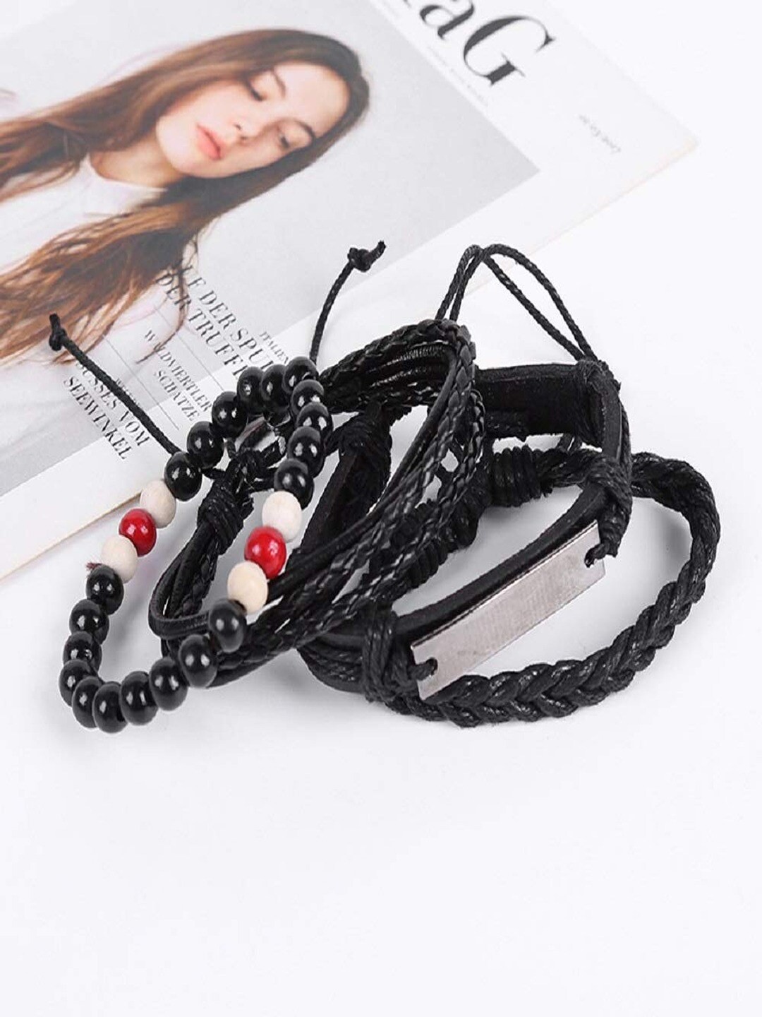 

UNIVERSITY TRENDZ Set Of 4 Wraparound Bracelet, Black