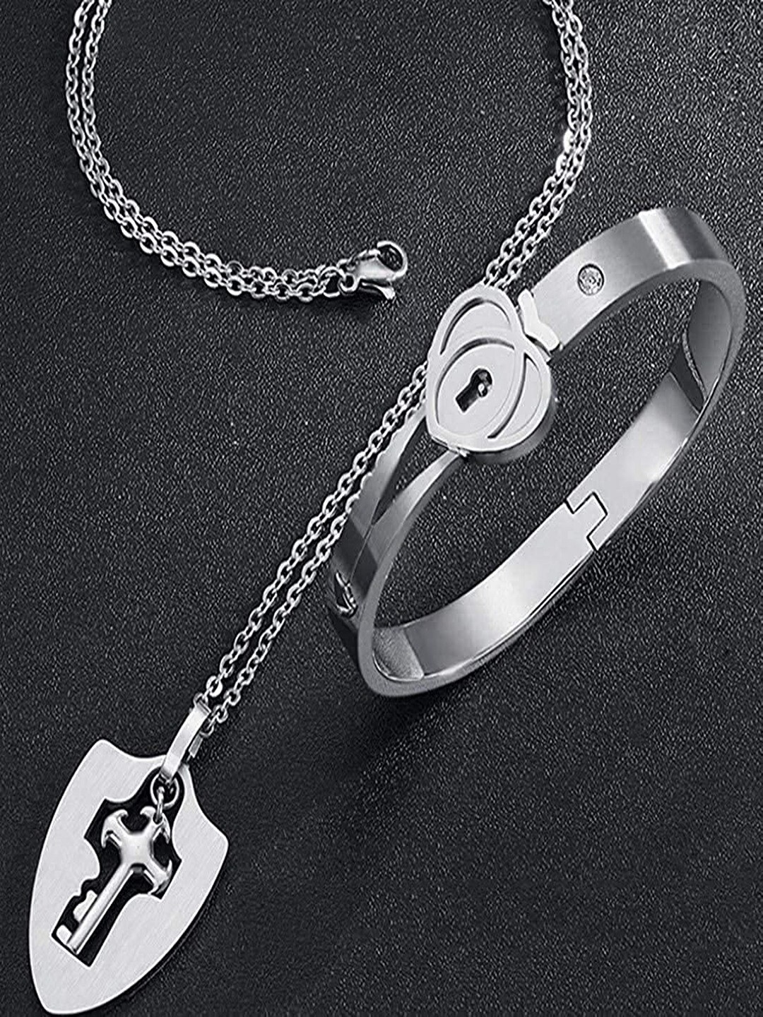 

UNIVERSITY TRENDZ Set Of 2 Silver-Plated Wraparound Bracelet And Pendent Chain Set