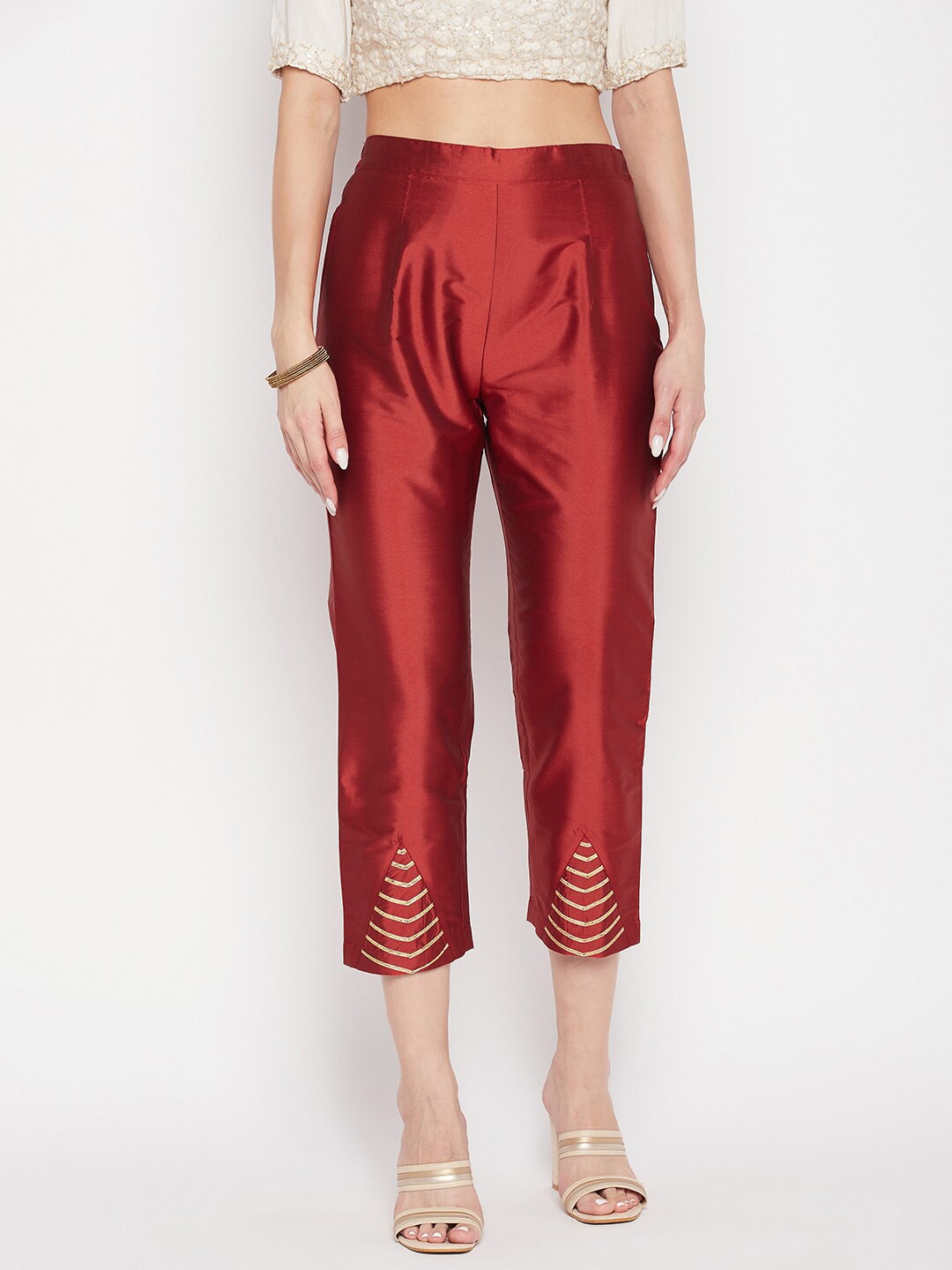 

Clora Creation Women Smart Easy Wash Silk Trousers, Rust