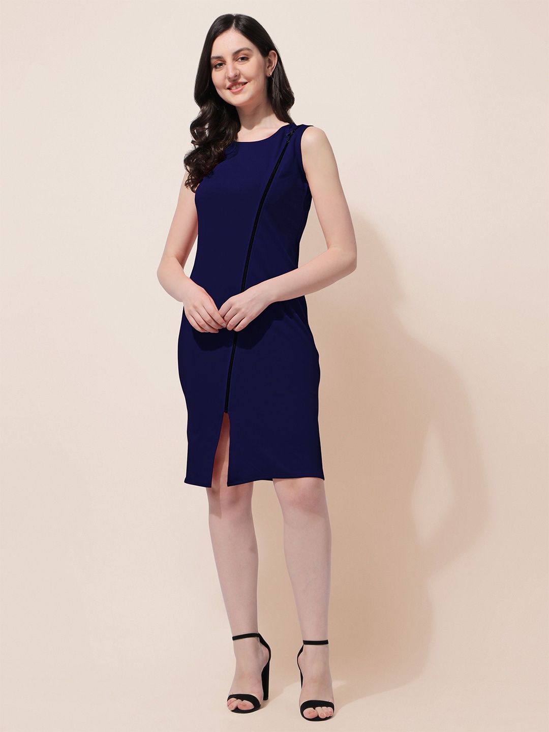

Oomph! Sleeveless Zip Detail Sheath Dress, Navy blue