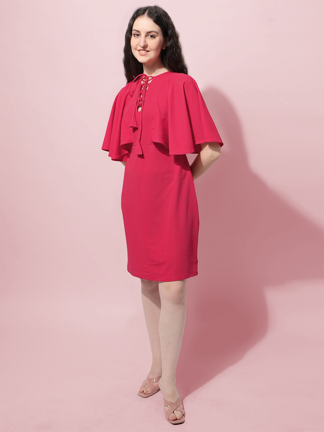 

Oomph! Cape Sleeve Knee Length Sheath Dress, Pink