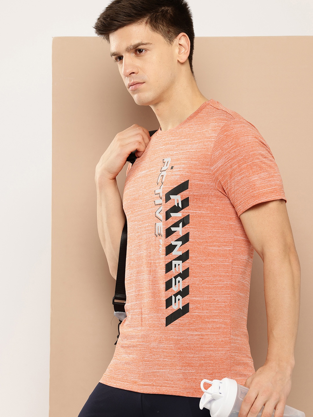 

Alcis Men Typography Printed Anti Static Slim Fit Sports T-shirt, Orange