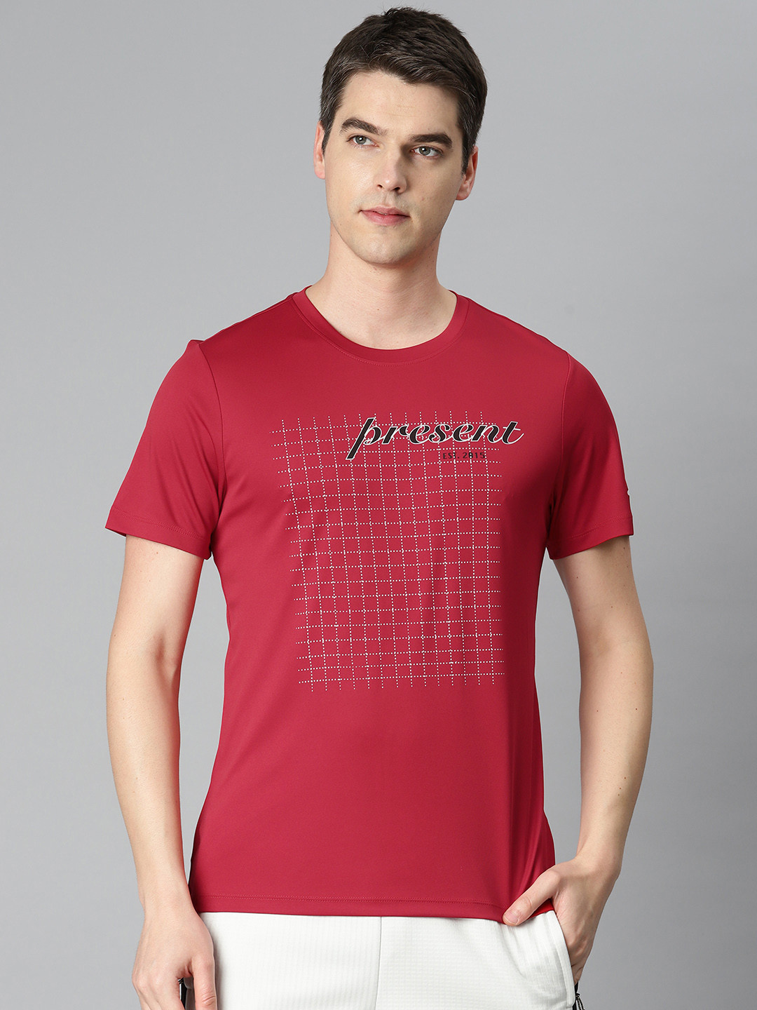 

Alcis Men Typography Printed Anti Static Slim Fit Sports T-shirt, Red