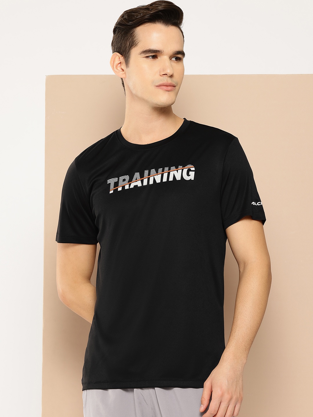

Alcis Men Typography Printed Anti Static Slim Fit Sports T-shirt, Black