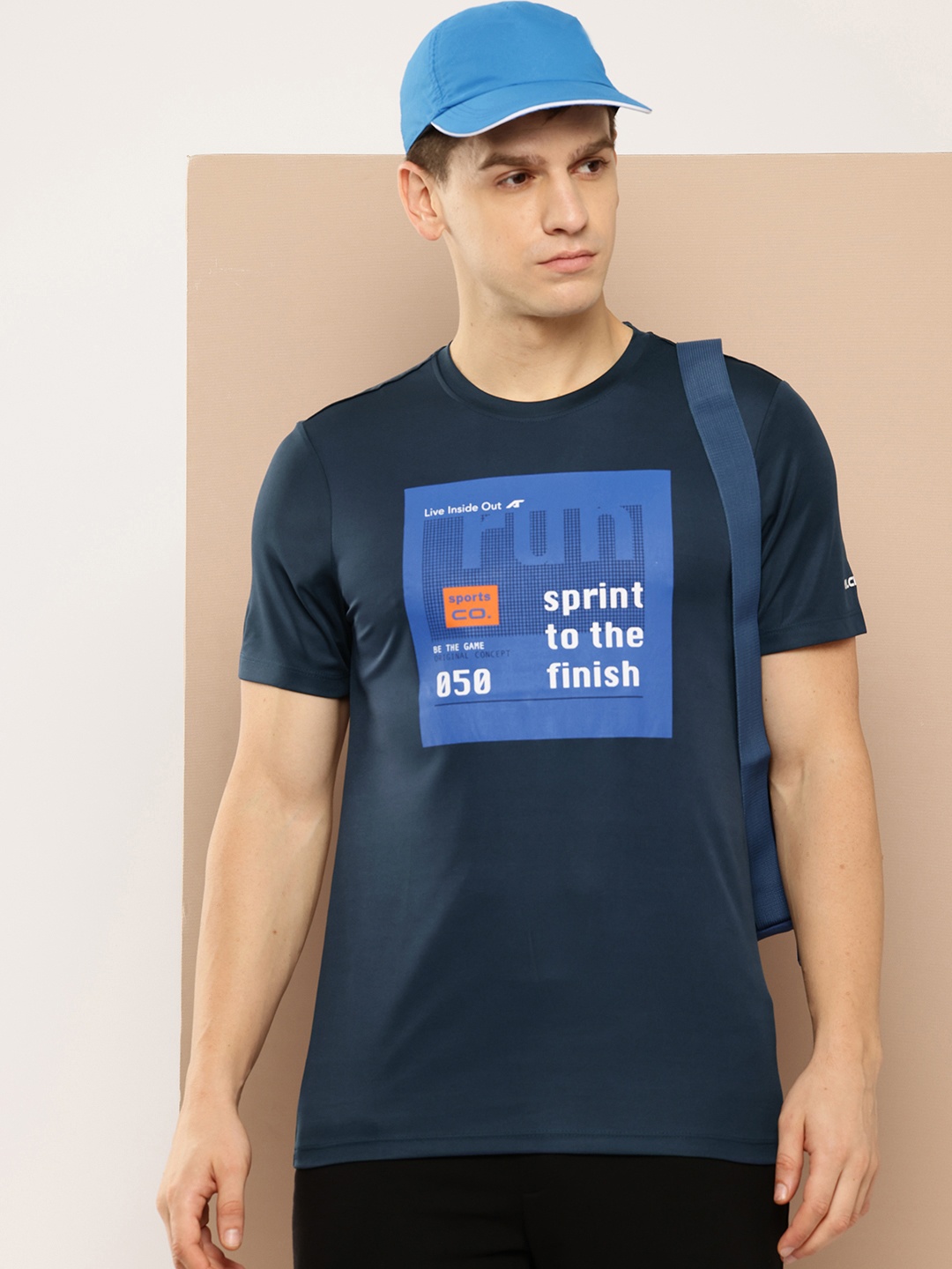 

Alcis Men Typography Printed Anti Static Slim Fit Sports T-shirt, Blue
