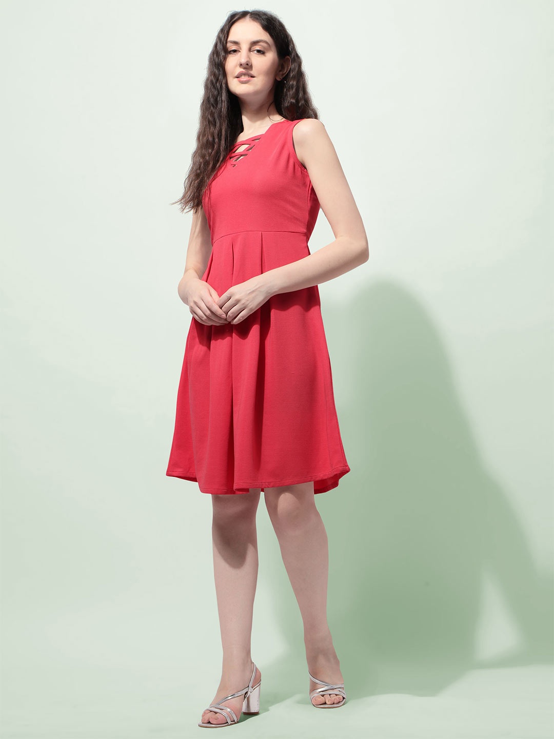 

Oomph! Keyhole Neck Fit & Flare Dress, Pink