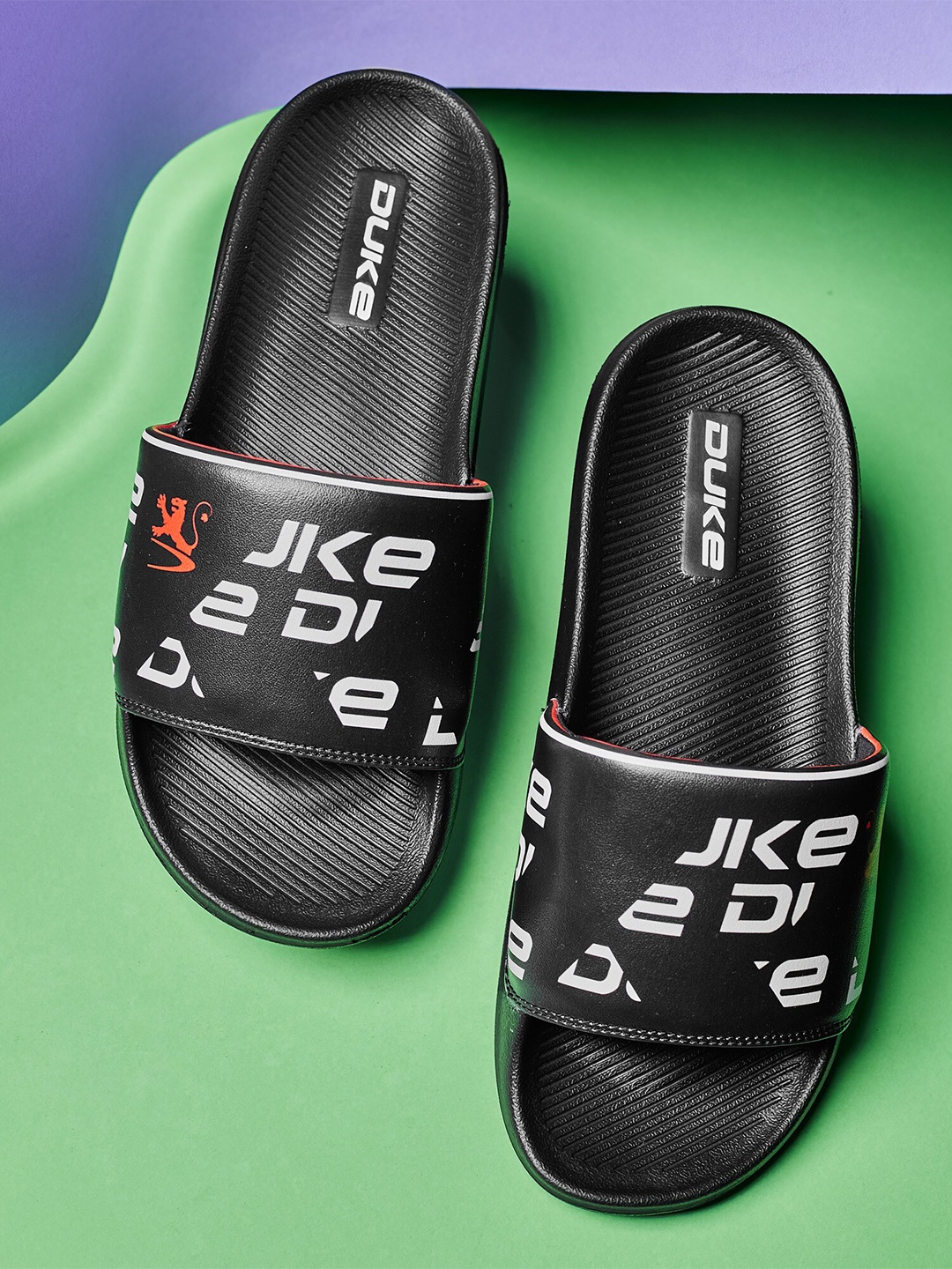 

Duke Men Brand Logo Print Sliders, Black