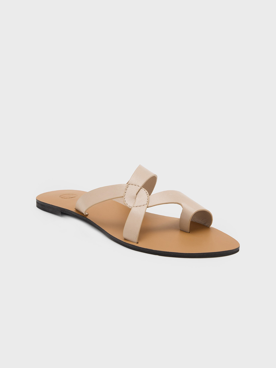 

20Dresses Beige Textured One Toe Flats, Cream
