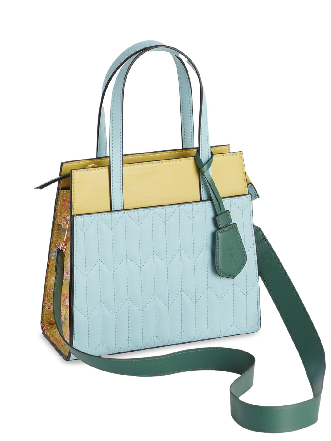 

Chumbak Textured Structured Handheld Bag With Quilted, Blue