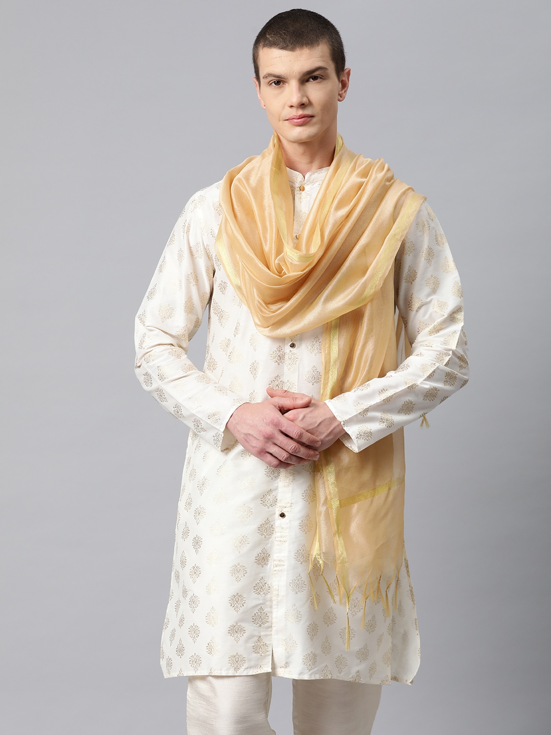 

WEAVERS VILLA Solid Cotton Silk Dupatta, Beige