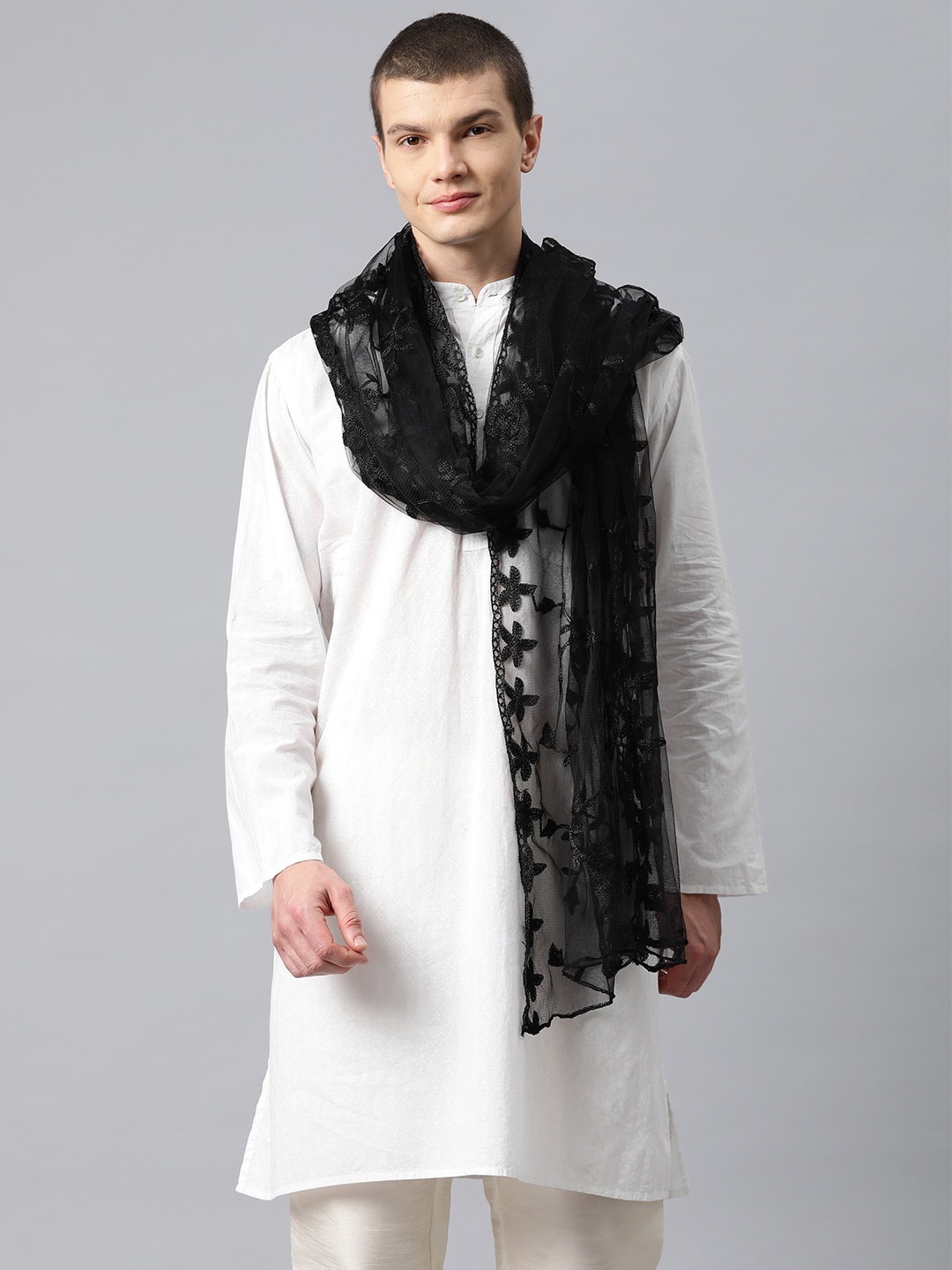 

WEAVERS VILLA Men Floral Embroidered Dupatta, Black