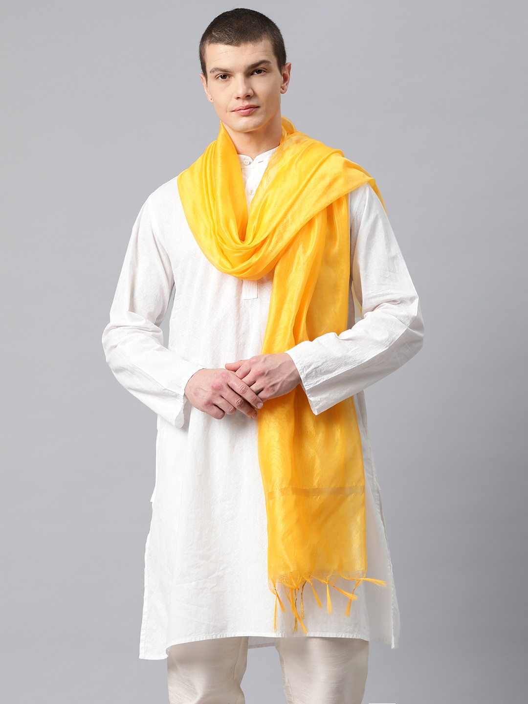 

WEAVERS VILLA Men Solid Cotton Silk Dupatta, Yellow