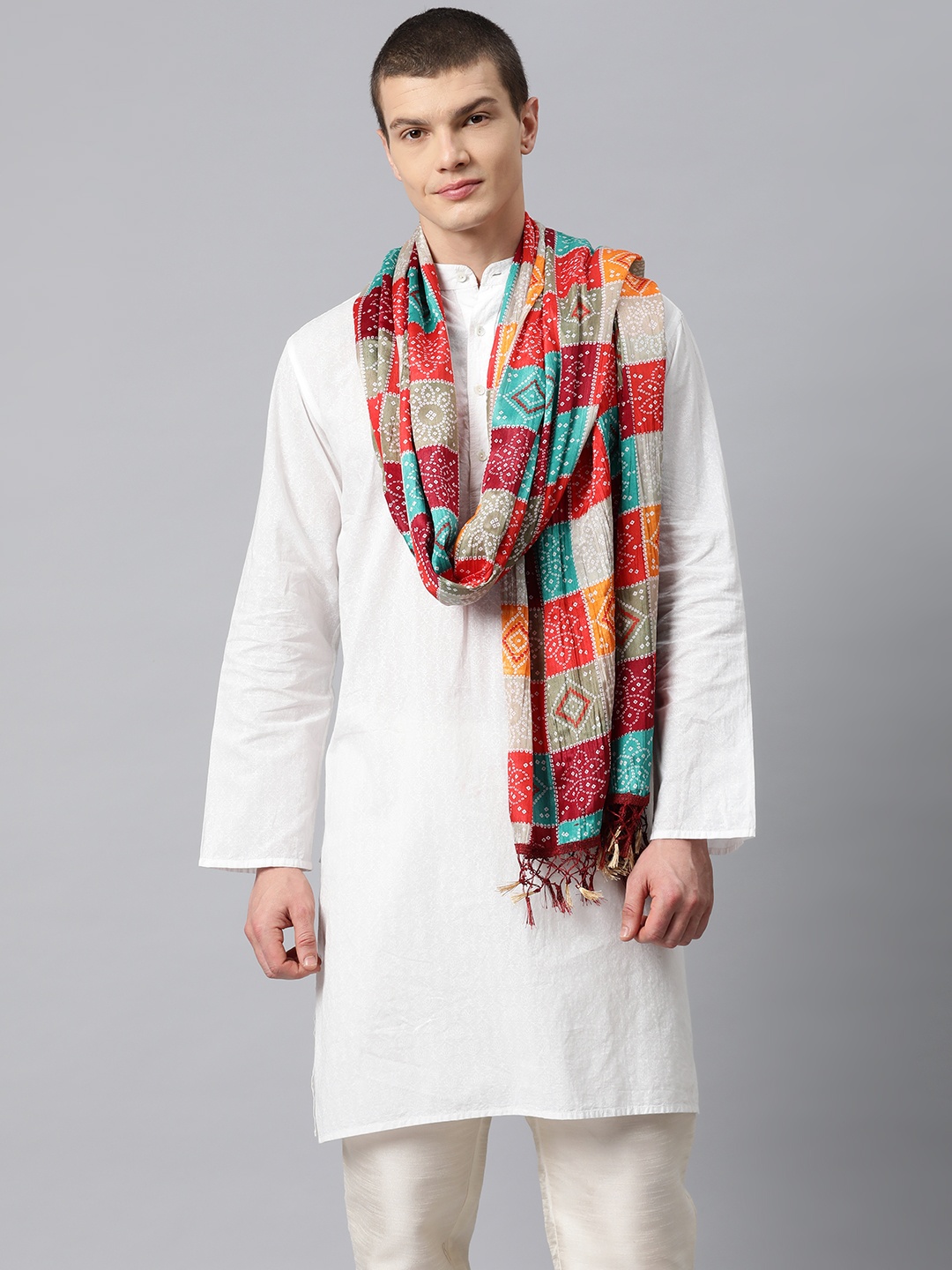 

WEAVERS VILLA Men Printed Cotton Silk Dupatta, Multi