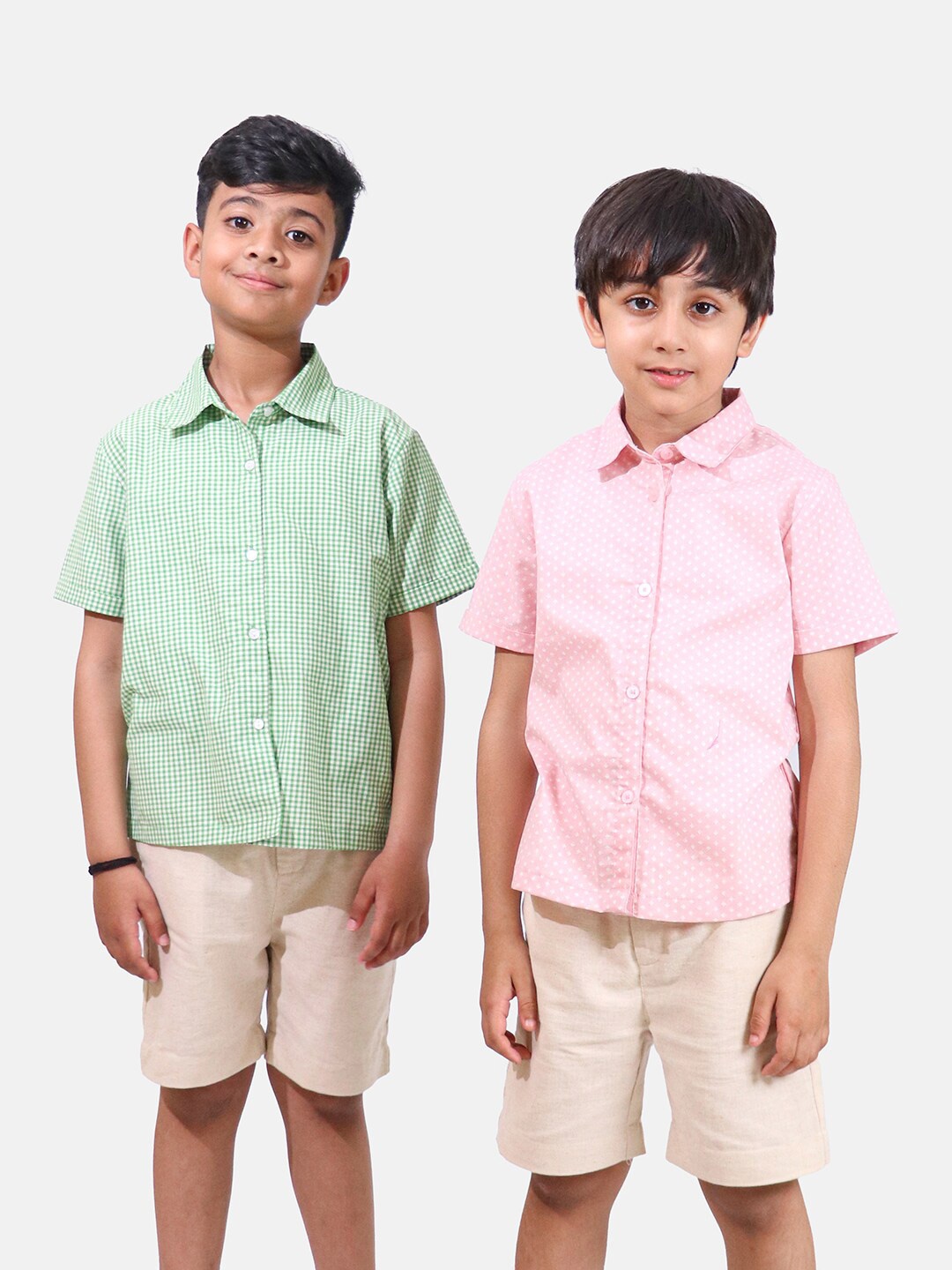 

Whistle & Hops Boys Pack Of 2 Checked Classic Pure Cotton Casual Shirts, Green