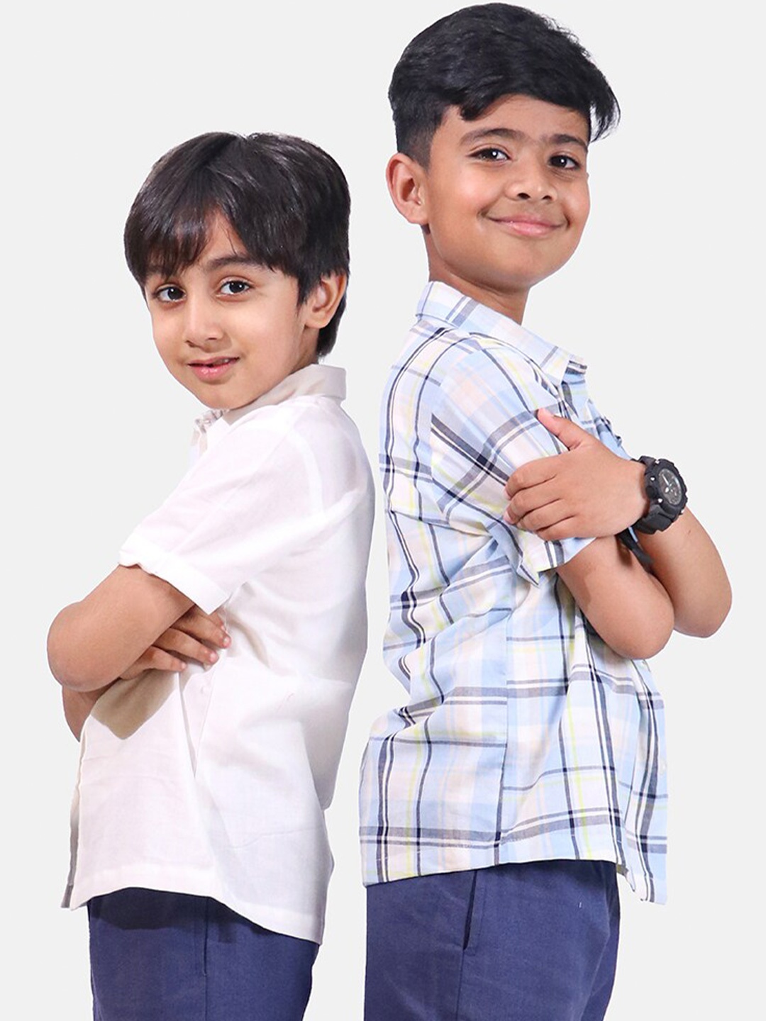 

Whistle & Hops Boys Pack Of 2 Checked Classic Pure Cotton Casual Shirts, Blue