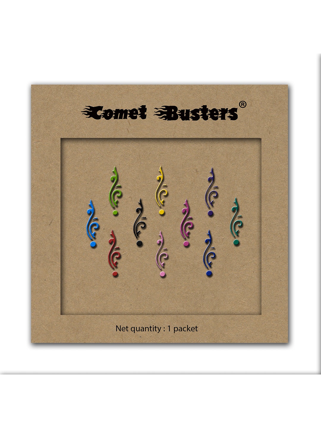 

Comet Busters 10 Pcs Designer Reusable Bindis - Multicolored, Multi