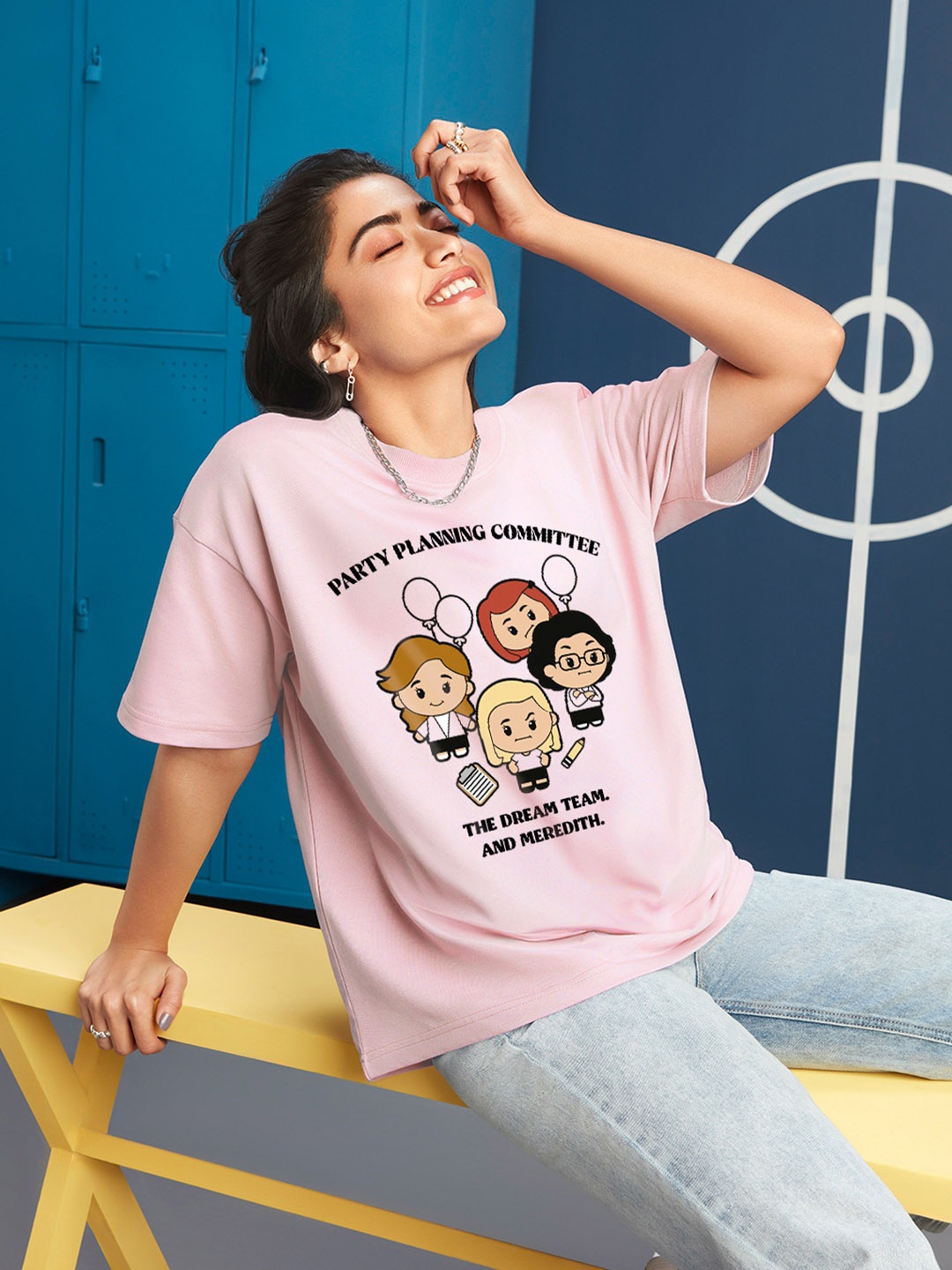 

Bewakoof x OFFICIAL THE OFFICE MERCHANDISE Graphic Printed Oversized T-shirt, Pink